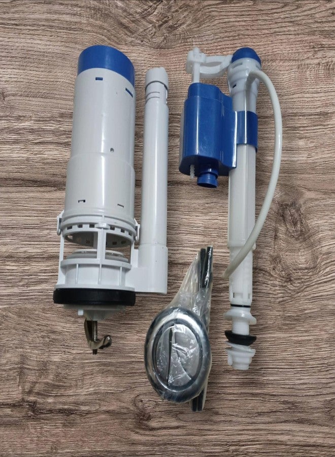 Ausam طقم إصلاح مرحاض موفر للمياه من قطعة واحدة مصنوع من البلاستيك | طقم تركيب خزان المرحاض مع زر ضغط دائري مطلي بالفضة، وصمام تعبئة، وسيفون تدفق | وصلة تدفق مزدوجة للمرحاض وخزان المرحاض (أبيض، 12 بوصة) - Image 2